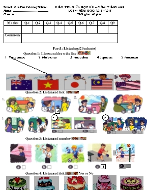 Đề kiểm tra giữa học kì I Tiếng anh lớp 4 - Năm học 2016-2017 - Trường Tiểu học Gia Tân